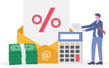 Consumer motivation, early payment discount, rebate program concept with tiny people.

