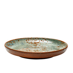 Round ceramic plate, mottled teal-brown