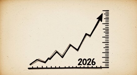Line Graph Showing Increasing Growth Trend in 2026 on Paper Background