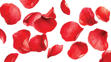 Elegant Watercolor Red Rose Petals Floating on White Background