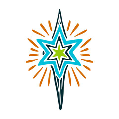 Colorful Starburst Icon on White Background Festa de Nossa Senhora da Conceicao Eight pointed silver star glowing with subtle rays