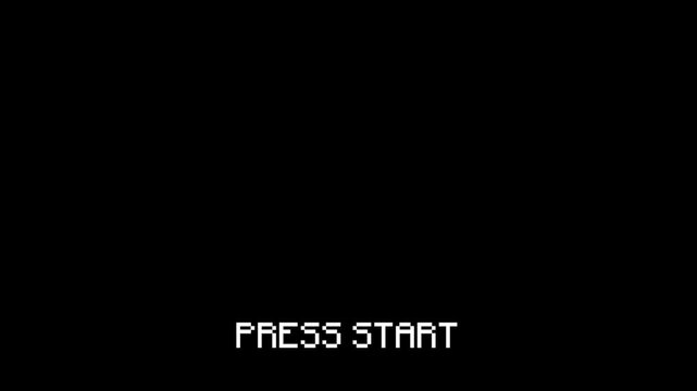 Pixel Art PRESS START Text Animation. Retro 8-Bit Blinking Fade In and Fade Out Effect for Classic Arcade, Console, and Vintage Video Game Title Screens