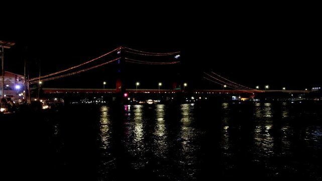 Night atmosphere around the Ampera Bridge, Palembang