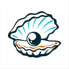 Elegant Pearl in Seashell Vector Illustration Festa de Iemanja Pearlescent white seashell opening to reveal a single pearl
