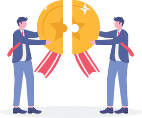 Business negotiation, contract agreements, win-win solutions concept with character.
