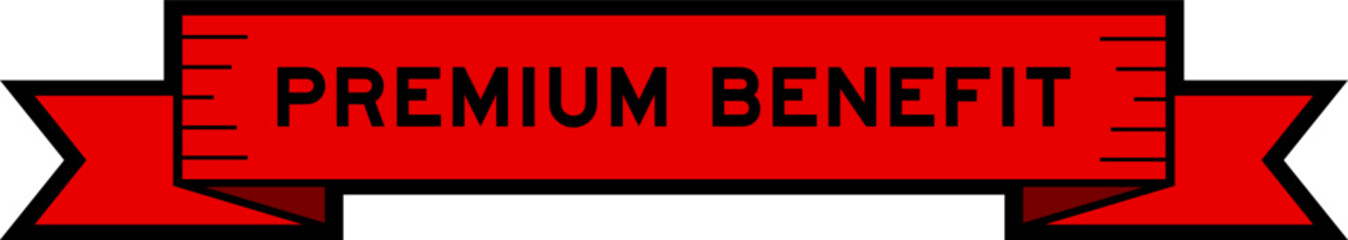Ribbon label banner with word premium benefit in red color on white background