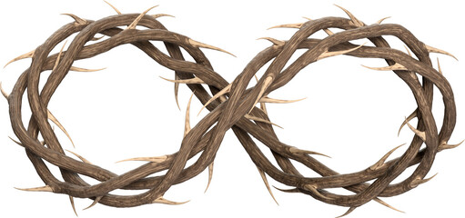 Infinity Symbol Made of Crown of Thorns. Spiritual and Symbolic Sign. 3D isolated illustration