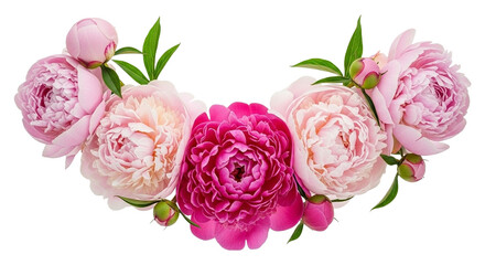 Beautiful pink peony flowers arrangement isolated on transparent background