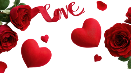 Red Roses Hearts and Love on Black Background