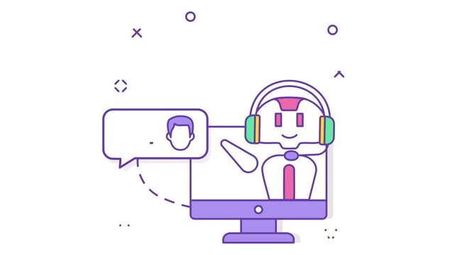 Real-Time Assistance by AI-Powered Customer Support animation,Smart Chatbot Always Ready animated video, Business corporation clip,Automated Helpdesk Solutions footage,Sales Marketing motion graphics