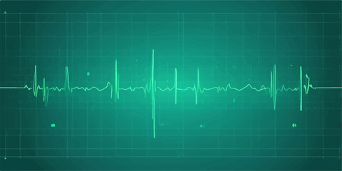 The blue and green ECG monitor shows a strong heartbeat pulse wave, a vital medical graph of life