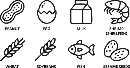 Nutrition and Allergen Line Symbols Set in Minimal Vector Style