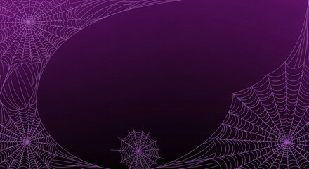 Eerie purple background with delicate, glowing spiderwebs creates a spooky yet elegant Halloween atmosphere.