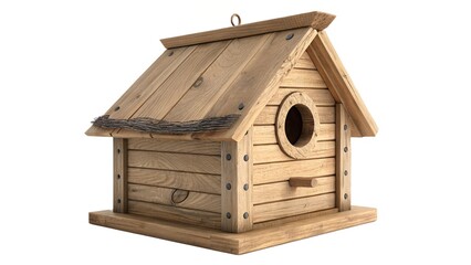  Bird house. Wooden nest bird box 3d render illustration isolated on transparent background.