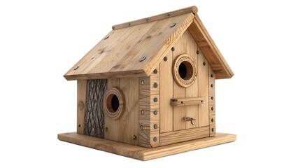  Bird house. Wooden nest bird box 3d render illustration isolated on transparent background.
