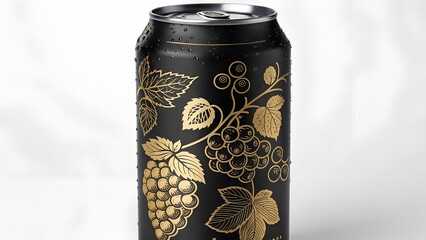 Black Craft Beer Can with Gold Blackberry and Grape Design.