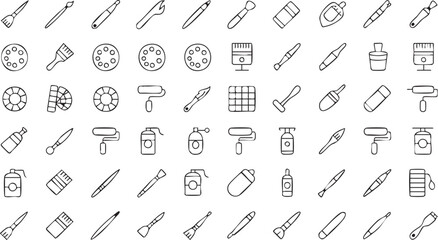 Fototapeta premium Modern Minimal Icons of Art Tools and Creative Supplies in Vector Style