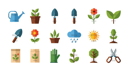 Gardening tools and plants collection for spring season.