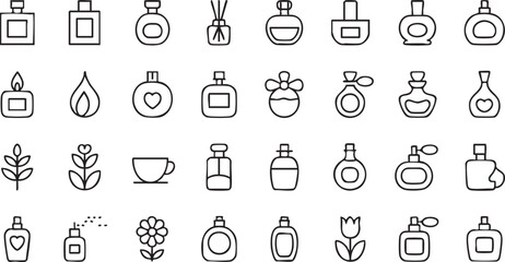 Aromatherapy and Beauty Icons Pack Featuring Perfume Bottles and Flowers