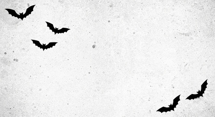 Eerie black bats flutter across a textured, grunge background creating a spooky, mysterious Halloween atmosphere.