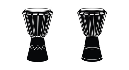 Two black and white djembe drums a traditional african musical instrument