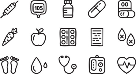 Healthcare Illustration Icons Featuring Heart Blood and Pills