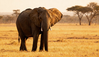 a majestic african elephant (loxodonta africana) is standing in the savanna