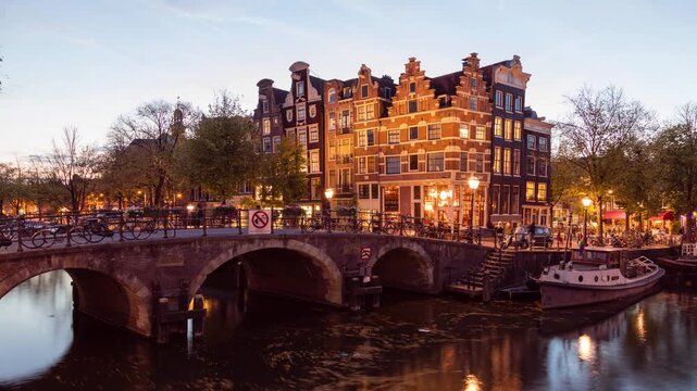 Beautiful holland houses and canals in Jordaan district in Amsterdam