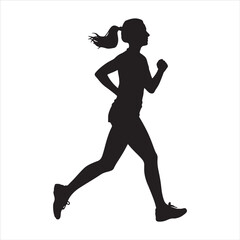 Woman running for excercise side view silhouette, female profile outline, elegant woman shadow, lady standing vector,