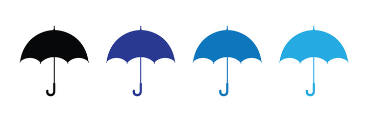 Four umbrellas in different shades of blue and black, isolated on white background © Mahir