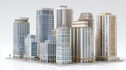 Modern urban skyline of Dubai with towering skyscrapers against a vibrant blue sky