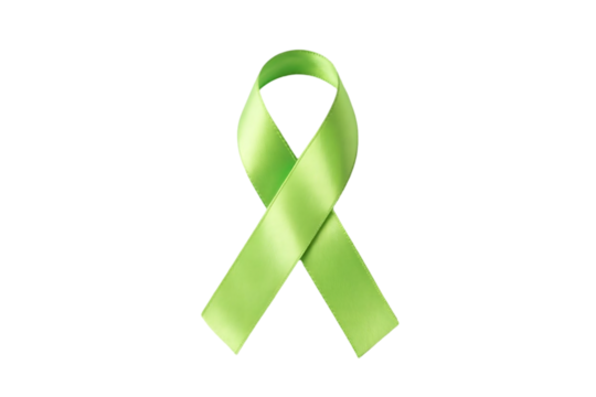 A bright lime green awareness ribbon symbolizing hope and support for various causes isolated on transparent background
