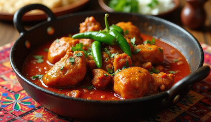Fototapeta premium Delicious Indian Meat Curry in a Traditional Pan