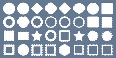 White Decorative Frames and Shapes on Blue Background