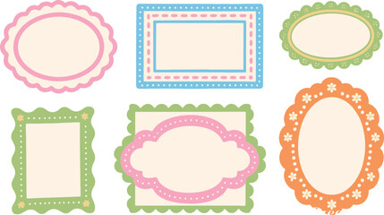 Collection of Cute and Colorful Decorative Frames Featuring Ornate Edges and Various Shapes for Scrapbooking or Design Projects