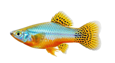 Isolated colorful molly fish swimming in a fish tank, freshwater aquarium fish, Poecilia