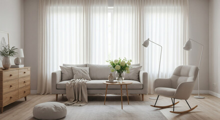 Modern living room interior with beautiful curtains on window 04