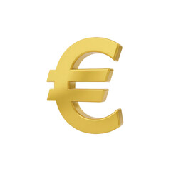 Shiny golden euro currency symbol with a 3d metallic effect and subtle reflections isolated on transparent background