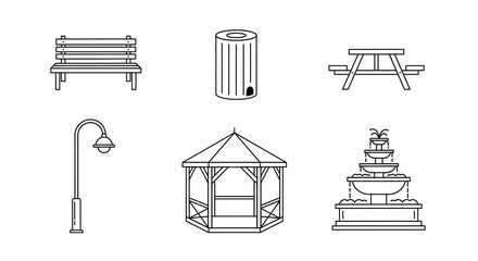 Park Amenities Outline Illustrations.