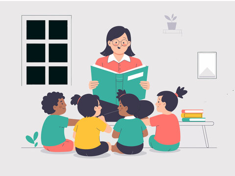 Engaging teacher reading aloud to diverse children, sparking imagination and a love for learning