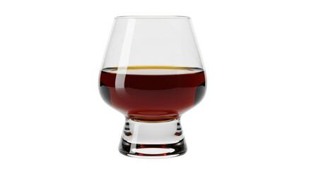 Isolated drink in a snifter glass with alcoholic dark amber beverage or cognac liquid