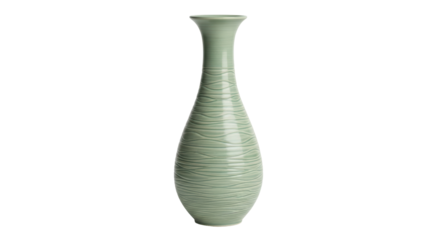 Isolated celadon vase with textured surface and long neck studio shot home decor object