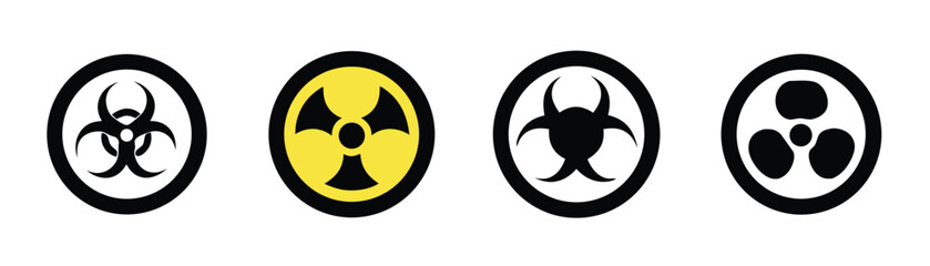 Radiation sign, biohazard sign and toxic sign set vector . 