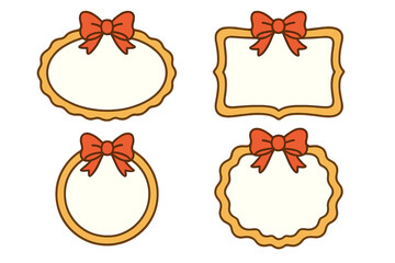 Vector set of decorative frames with red ribbon bows. Cute cartoon labels and tags collection. Vintage, retro borders for text. Flat graphic element for gift, message.