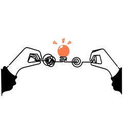 Simplifying the complex, confusion clarity or path. vector idea concept with hand holding light bulbs doodle illustration