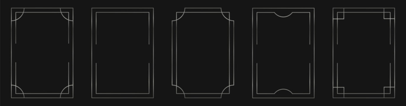 Collection of elegant, minimalist frames in a silver Art Deco style. Set features simple, rectangular line art borders with various geometric corner details