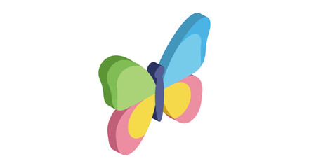 Colorful isometric butterfly icon with multicolored wings.