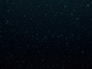 Fototapeta premium A dark, deep teal background densely covered with numerous small, shimmering blue-green circular particles, resembling underwater bubbles or stardust.