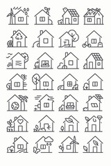 Fototapeta premium Set of Eco-Friendly House Icons Representing Sustainable Living and Green Energy Concepts