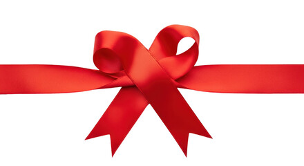 Isolated red satin ribbon tied in a bow, a decorative element for gift wrapping, present